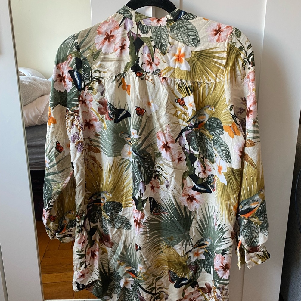 H&M Tropical Floral Bird Blouse Long Sleeve Lightweight Top Size 2 - Picture 5 of 7
